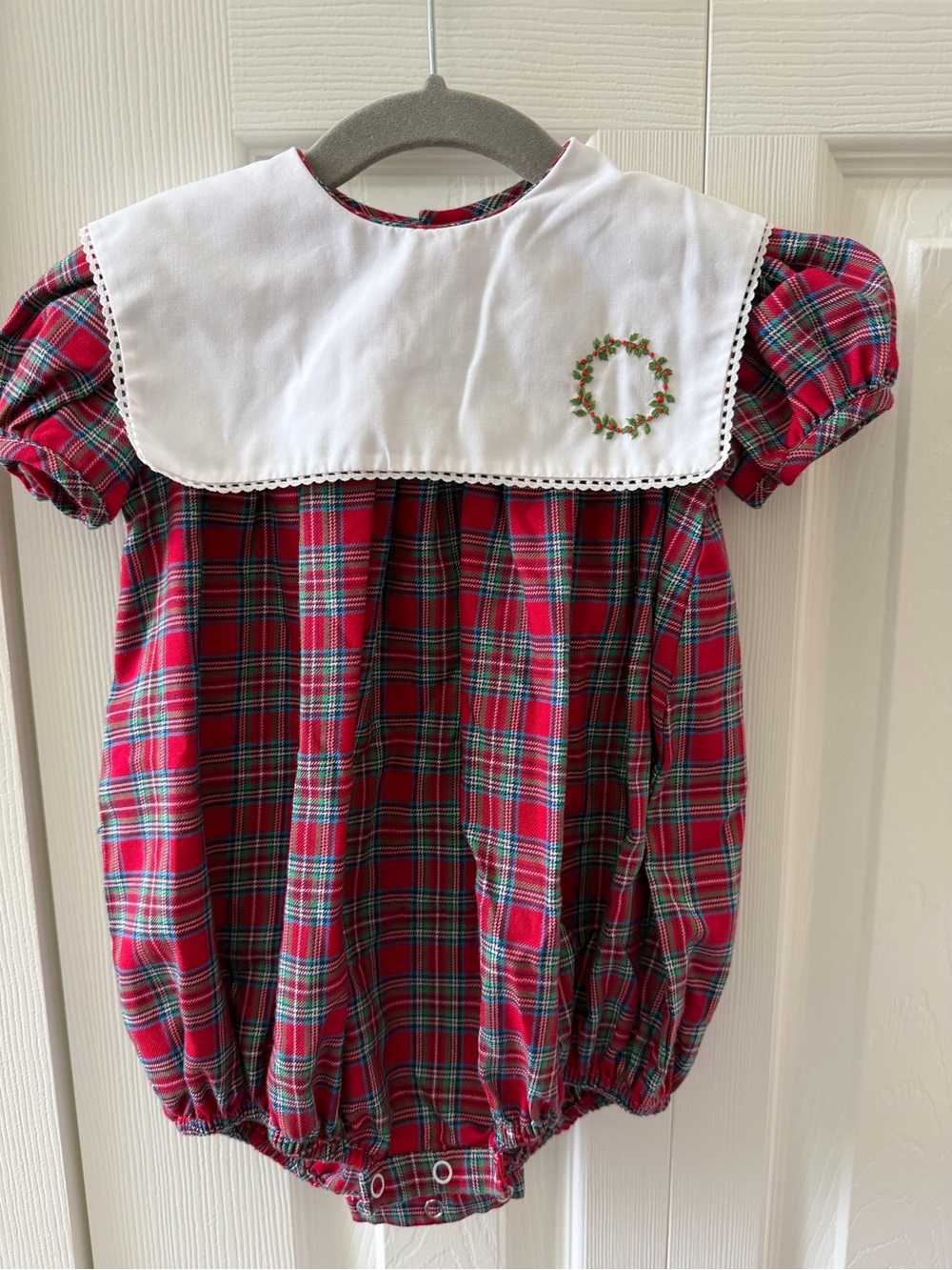 Classic Red Plaid Baby Girl Bubble with White Sailor Collar
